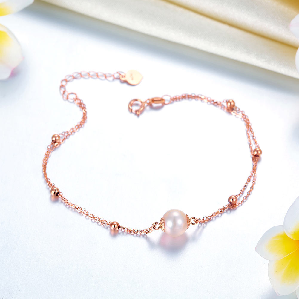 18K玫瑰金 淡水養殖珍珠手鍊鏈 時尚優雅 - 精品珠寶