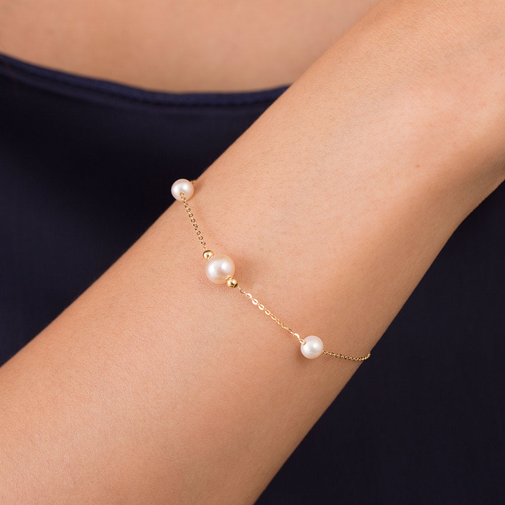 白色珍珠手鍊 18K黃金手鏈 時尚優雅 - 精品珠寶