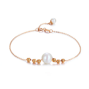 18K 玫瑰金 淡水養殖珍珠手鍊鏈 時尚優雅 - 精品珠寶