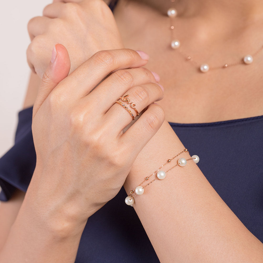 18K玫瑰金 淡水養殖珍珠手鍊鏈 (7顆珍珠) - 精品珠寶