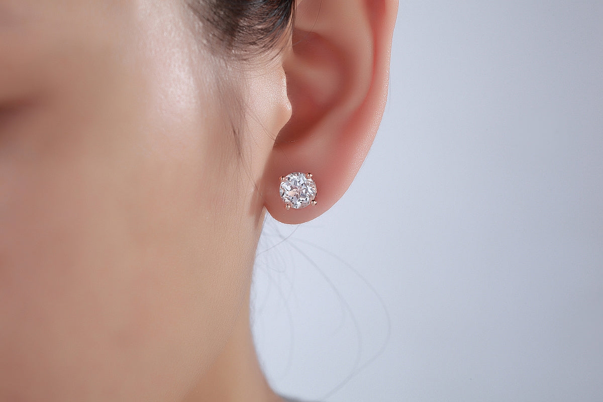 白色天然托帕石耳環 14K玫瑰金 白色天然托帕石- 香港精品珠寶