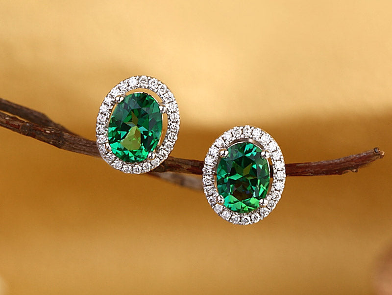 綠色天然托帕石耳環 14K白金 配天然鑽石- 香港精品珠寶