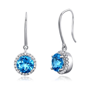 純14K/585 白金耳環配藍色天然托帕石天然鑽石- 精品珠寶