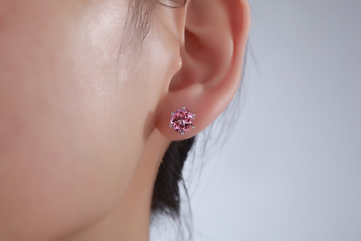 14K白金 6爪耳環 粉紅天然托帕石 香港精品珠寶 推薦