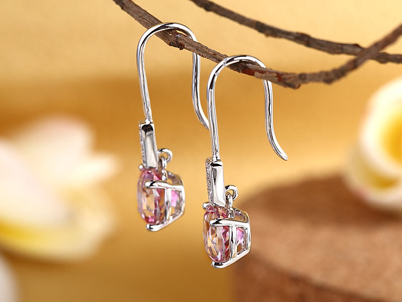 14K白金 耳環配粉紅天然托帕石天然鑽石- 精品珠寶