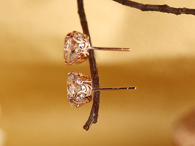 14K玫瑰金 復古風格耳環 白色天然托帕石 配天然鑽石- 精品珠寶