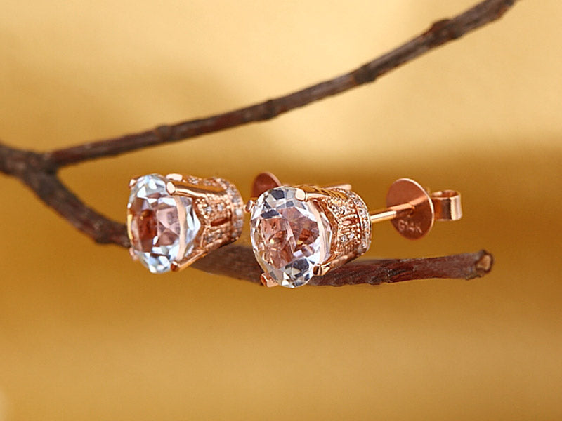 14K玫瑰金 復古風格耳環 白色托帕石 天然鑽石 - 香港精品珠寶