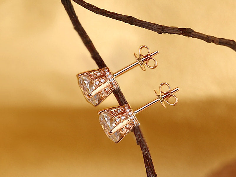 14K玫瑰金 復古風格耳環 白色托帕石 天然鑽石 - 香港精品珠寶