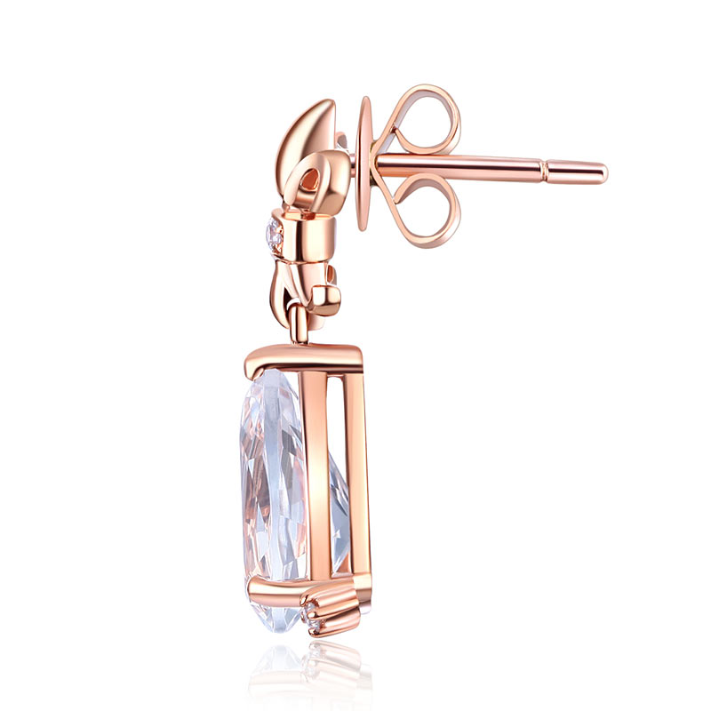 14K玫瑰金耳環 白色天然托帕石 吊垂 配天然鑽石 - 精品珠寶