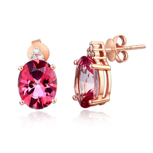 純14K/585 玫瑰金耳釘耳環配粉紅天然托帕石天然鑽石- 精品珠寶