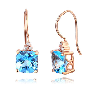 純14K/585 玫瑰金復古風格吊垂耳環配藍色托帕石天然鑽石- 精品珠寶