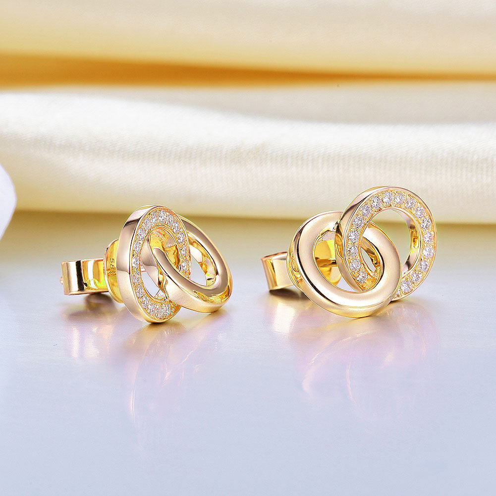 14K黃金耳釘耳環配0.17克拉鑽石- 精品珠寶