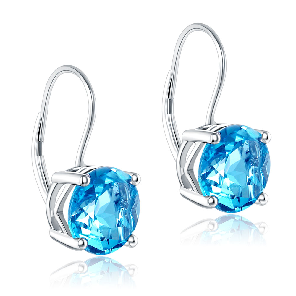 14K白金 耳環 藍色天然托帕石- 精品珠寶