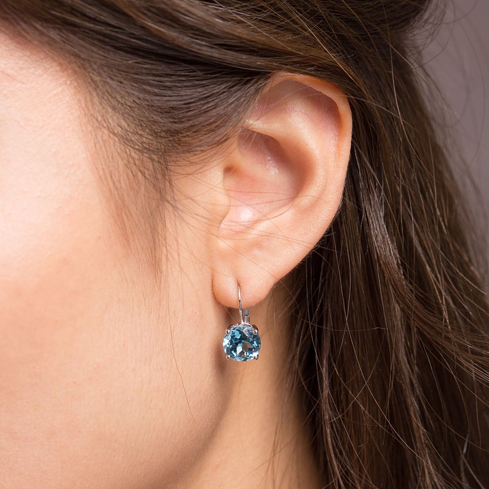 14K白金 耳環 藍色天然托帕石- 精品珠寶