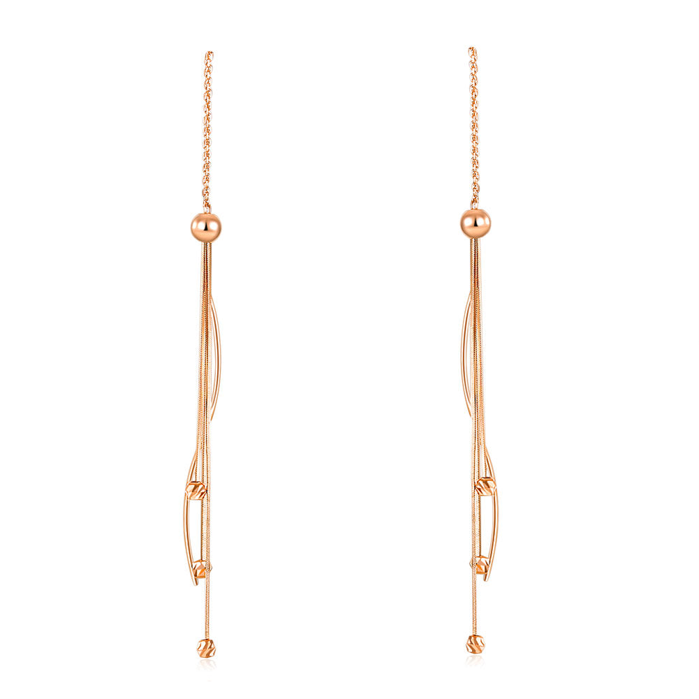 18K玫瑰金 長耳線耳環 時尚優雅日韓款式Rose Gold Long Line Earrings