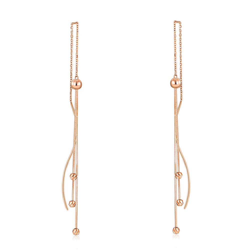 18K玫瑰金 長耳線耳環 時尚優雅日韓款式Rose Gold Long Line Earrings
