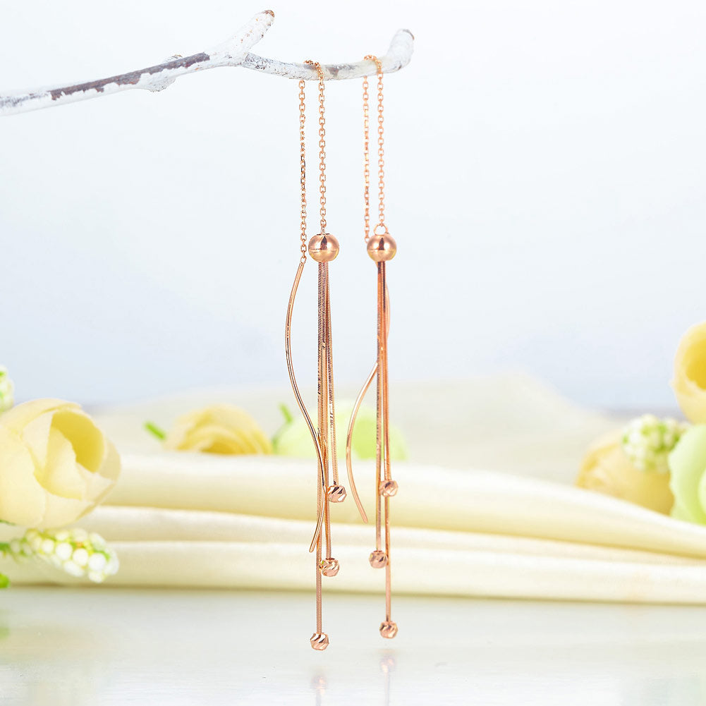 18K玫瑰金 長耳線耳環 時尚優雅日韓款式Rose Gold Long Line Earrings