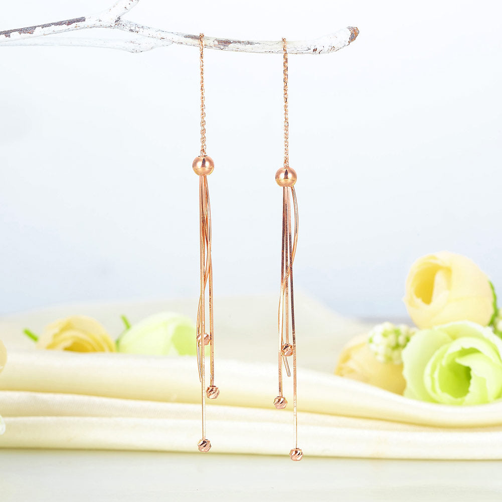 18K玫瑰金 長耳線耳環 時尚優雅日韓款式Rose Gold Long Line Earrings