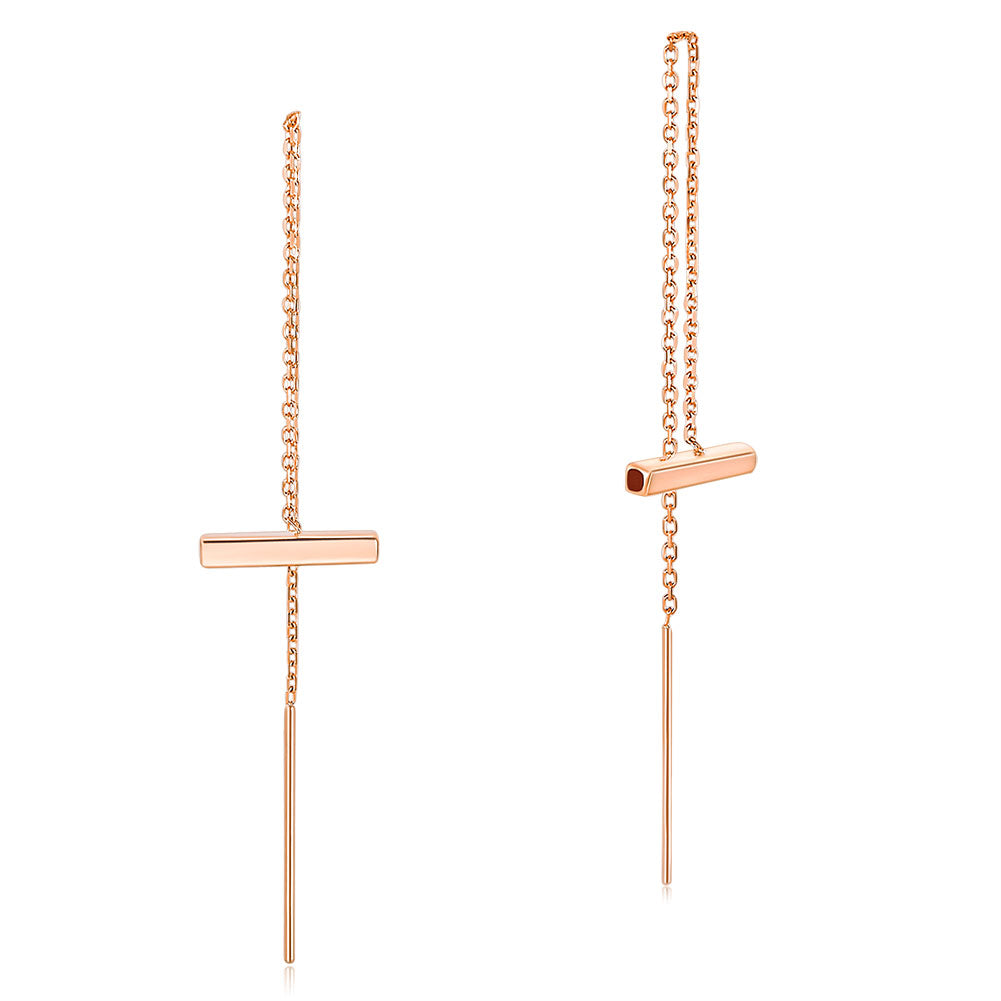 18K玫瑰金 長耳線耳環 時尚優雅百搭適合OL精品珠寶日韓款式 Rose Gold Long Line Earrings