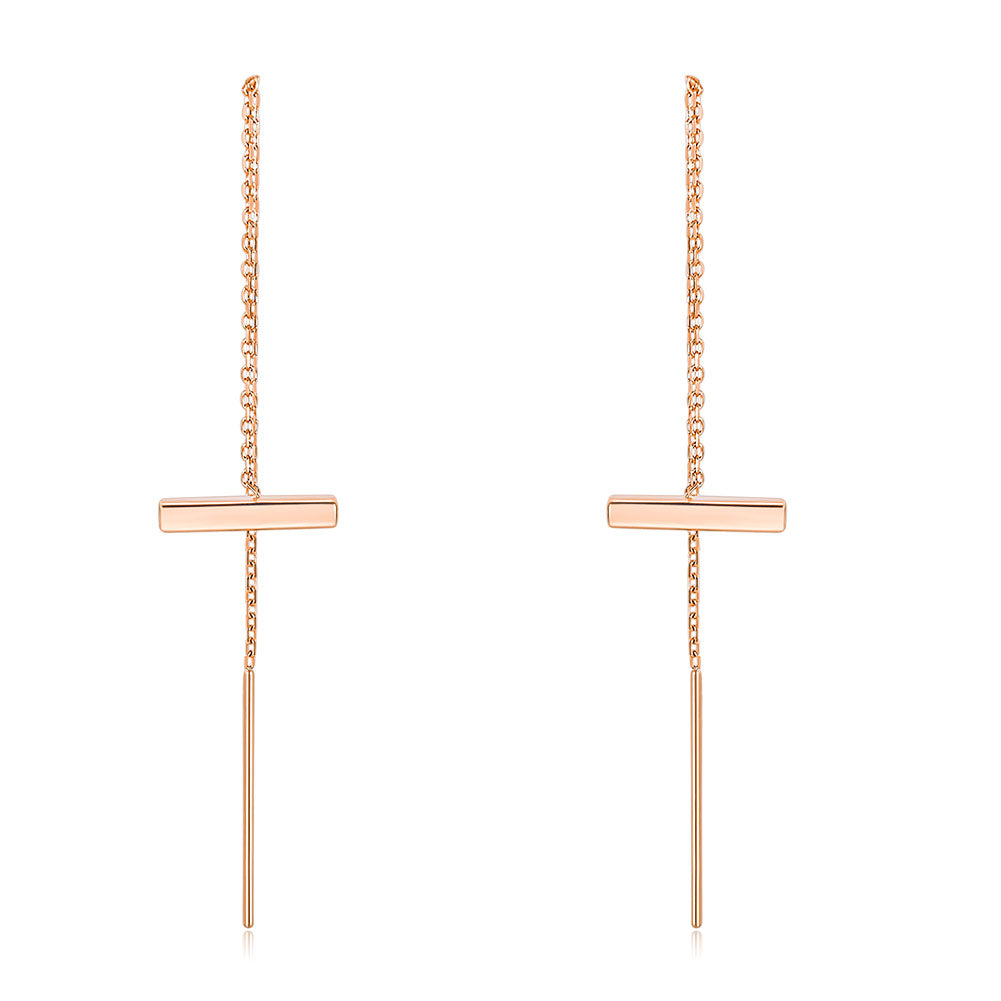 18K玫瑰金 長耳線耳環 時尚優雅百搭適合OL精品珠寶日韓款式 Rose Gold Long Line Earrings