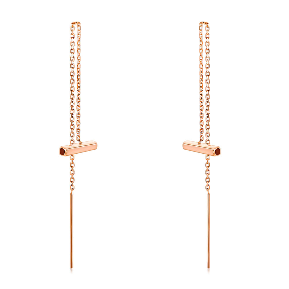 18K玫瑰金 長耳線耳環 時尚優雅百搭適合OL精品珠寶日韓款式 Rose Gold Long Line Earrings