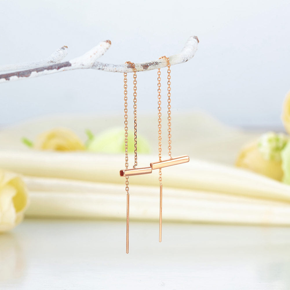 18K玫瑰金 長耳線耳環 時尚優雅百搭適合OL精品珠寶日韓款式 Rose Gold Long Line Earrings