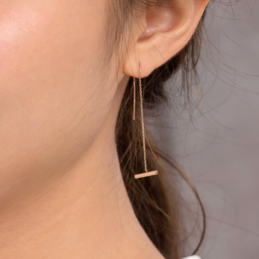 18K玫瑰金 長耳線耳環 時尚優雅百搭適合OL精品珠寶日韓款式 Rose Gold Long Line Earrings