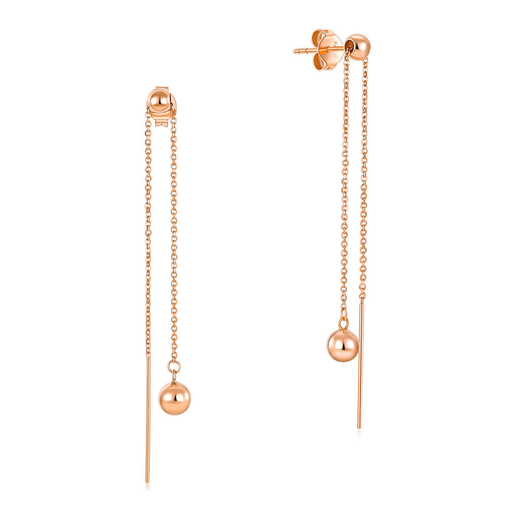 18K玫瑰金 長耳線耳環 一對耳環兩種戴法 OL精品珠寶 Rose Gold 2 Style Earrings