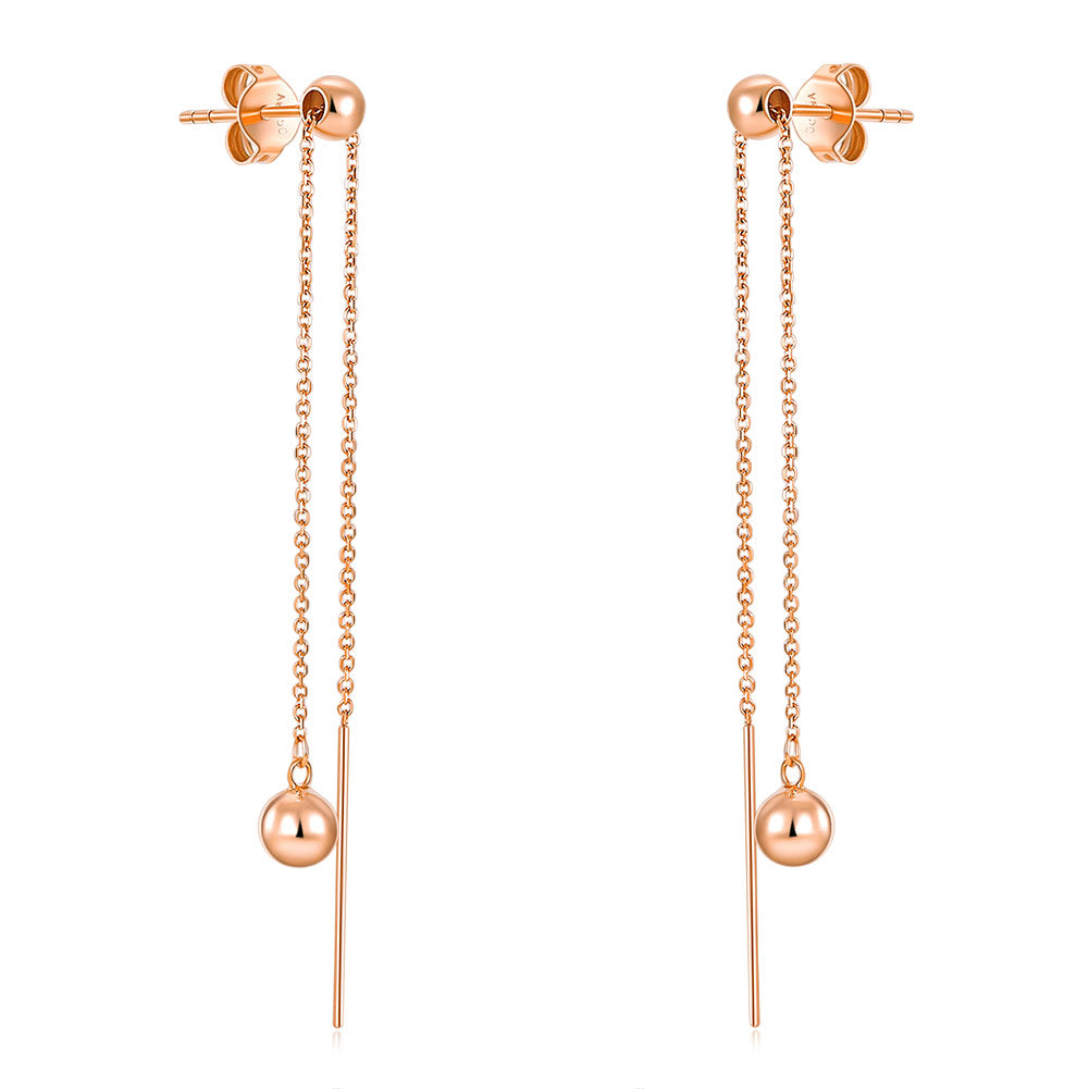 18K玫瑰金 長耳線耳環 一對耳環兩種戴法 OL精品珠寶 Rose Gold 2 Style Earrings