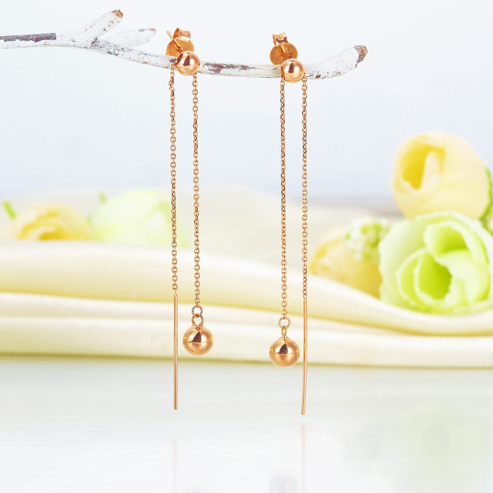 18K玫瑰金 長耳線耳環 一對耳環兩種戴法 OL精品珠寶 Rose Gold 2 Style Earrings