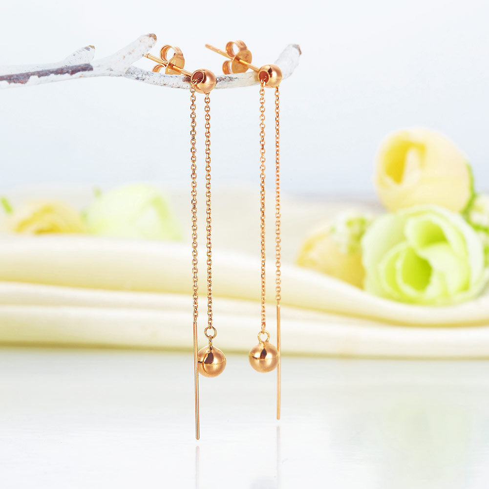 18K玫瑰金 長耳線耳環 一對耳環兩種戴法 OL精品珠寶 Rose Gold 2 Style Earrings