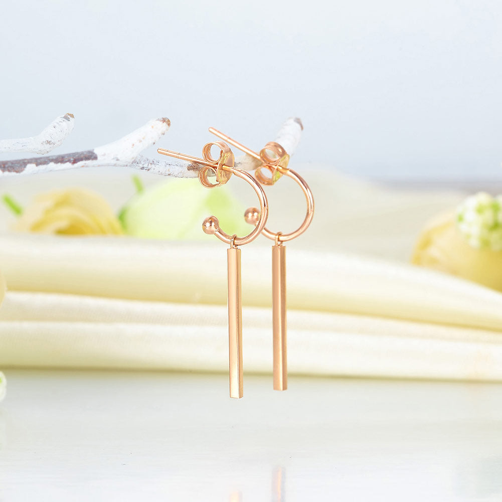 18K玫瑰金 吊墜耳環 時尚優雅百搭 適合OL精品珠寶 Rose Gold Long Line Stylish Earrings