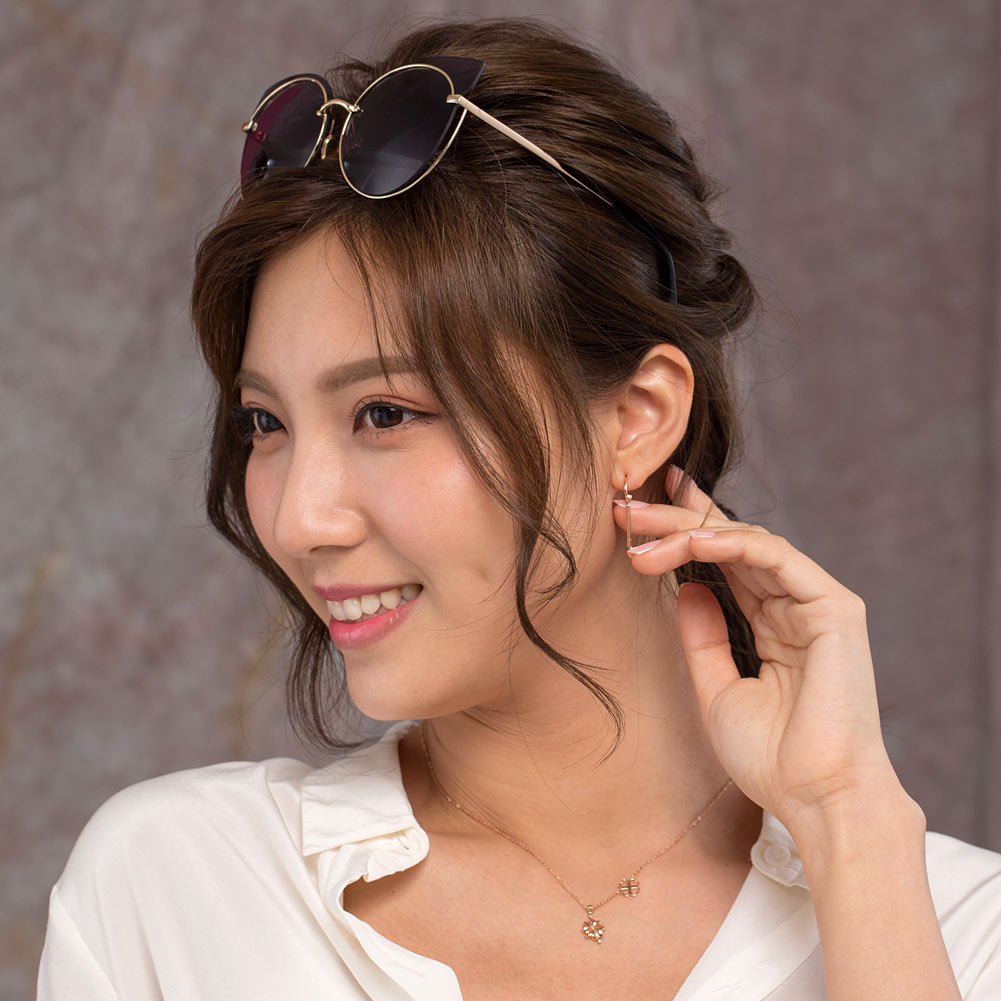 18K玫瑰金 吊墜耳環 時尚優雅百搭 適合OL精品珠寶 Rose Gold Long Line Stylish Earrings