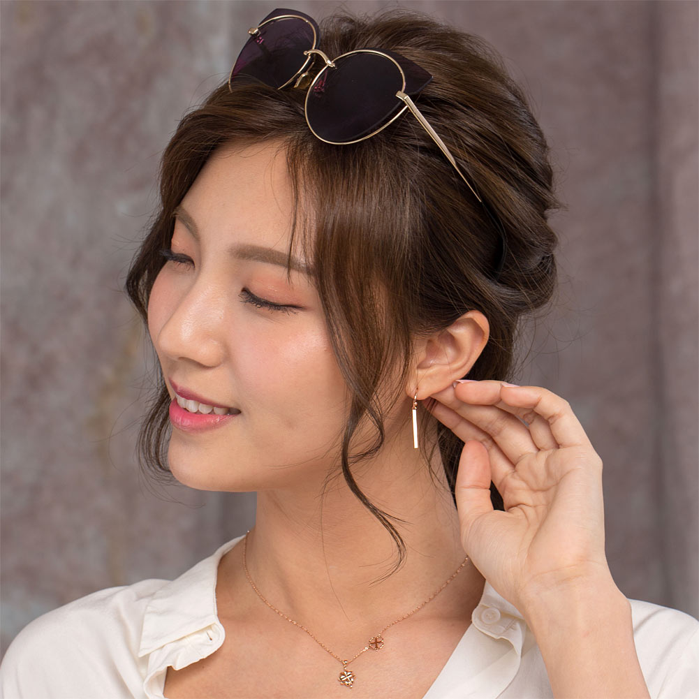 18K玫瑰金 吊墜耳環 時尚優雅百搭 適合OL精品珠寶 Rose Gold Long Line Stylish Earrings