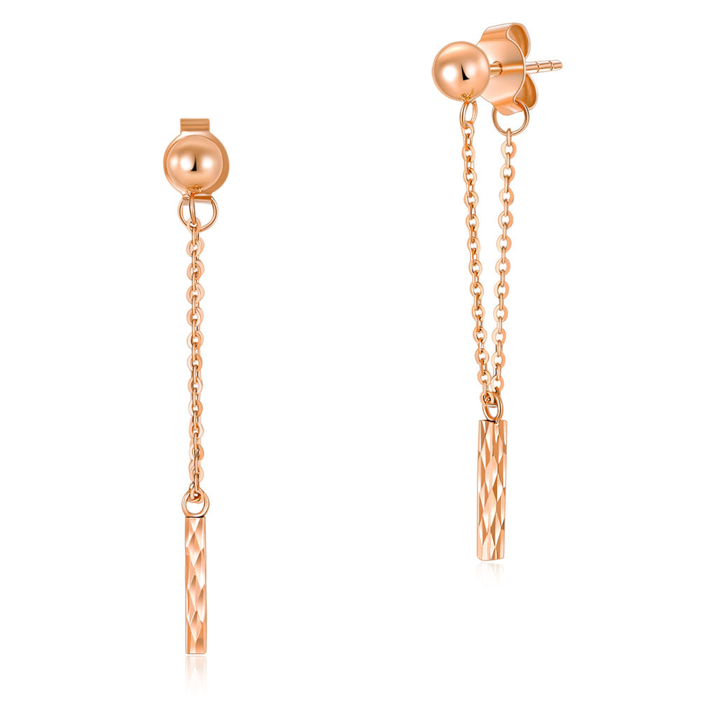 18K玫瑰金長吊墜耳環時尚優雅百搭適合OL精品珠寶Rose Gold Dangle Earrings