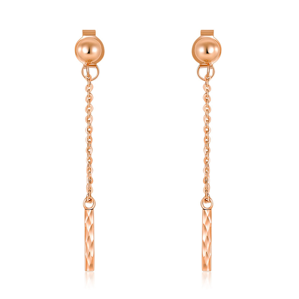 18K玫瑰金長吊墜耳環時尚優雅百搭適合OL精品珠寶Rose Gold Dangle Earrings