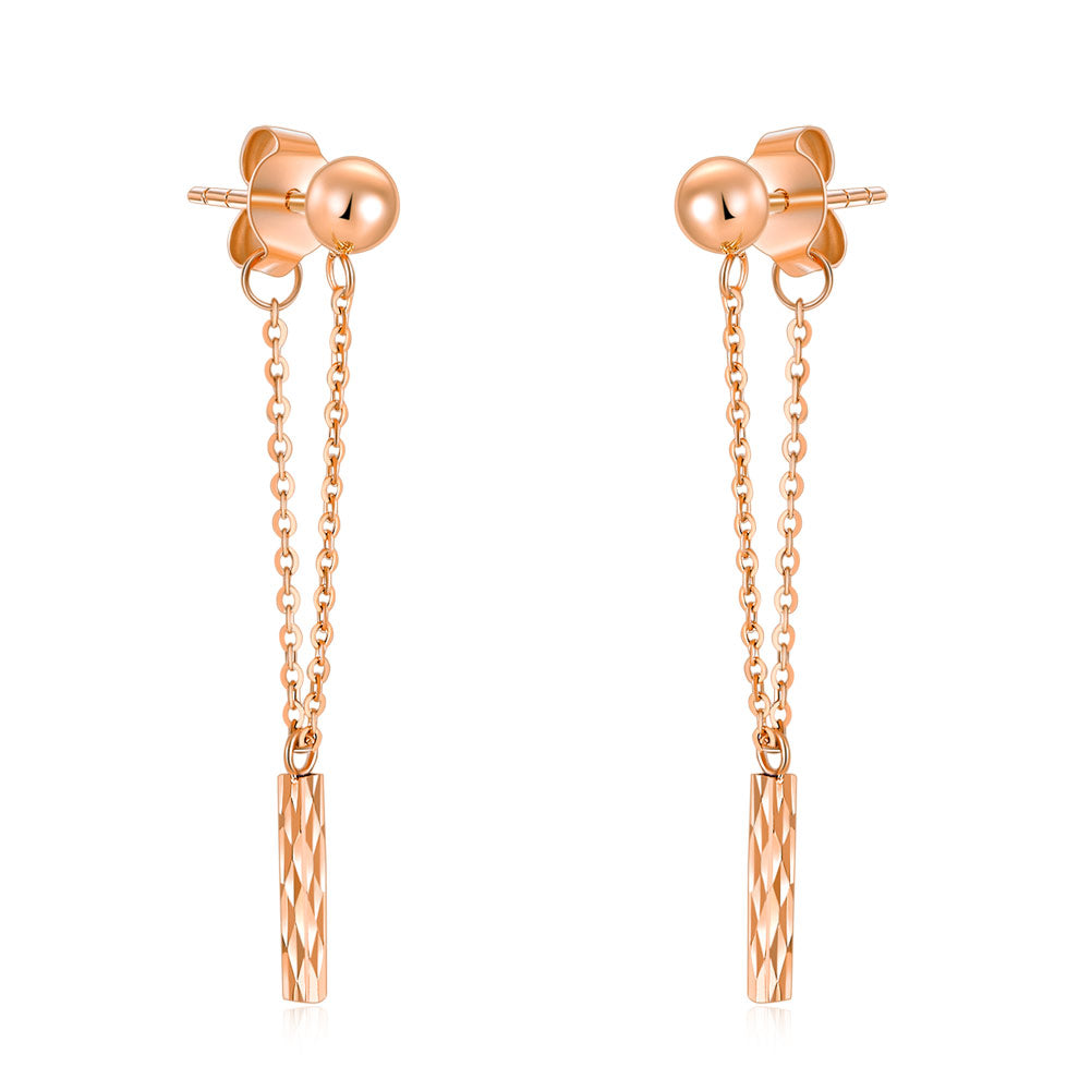 18K玫瑰金長吊墜耳環時尚優雅百搭適合OL精品珠寶Rose Gold Dangle Earrings