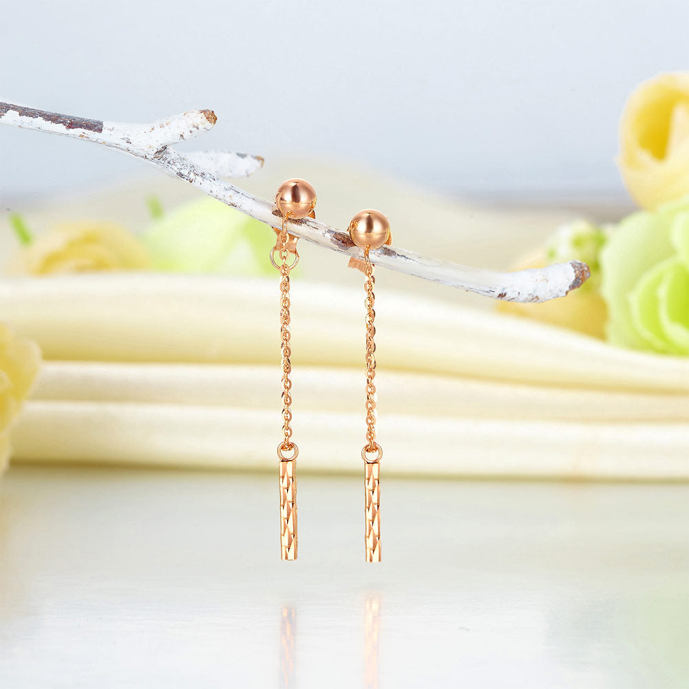 18K玫瑰金長吊墜耳環時尚優雅百搭適合OL精品珠寶Rose Gold Dangle Earrings