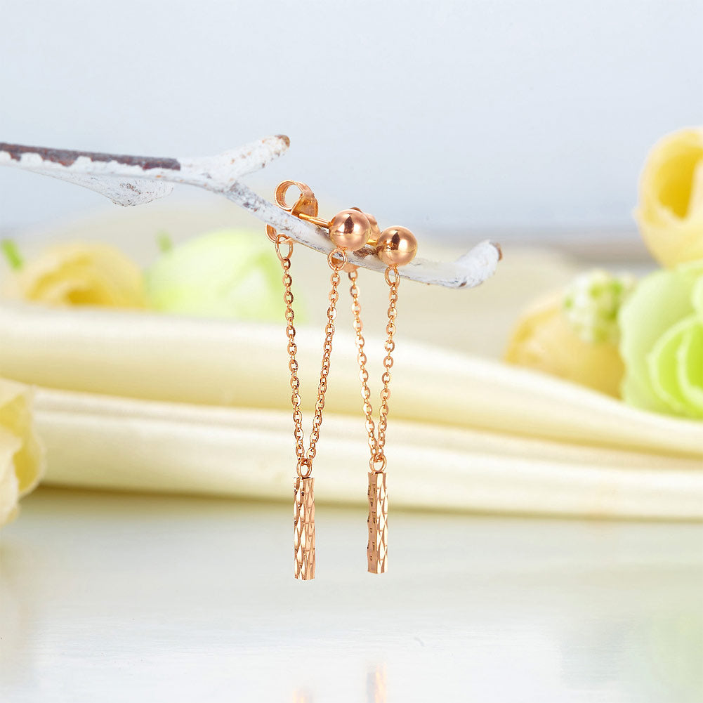 18K玫瑰金長吊墜耳環時尚優雅百搭適合OL精品珠寶Rose Gold Dangle Earrings