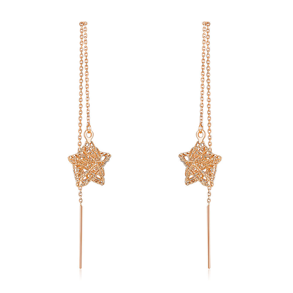 18K玫瑰金 長耳線星星耳環 時尚優雅百搭適合OL精品珠寶Rose Gold Star Earrings