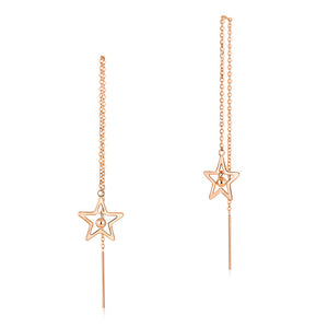 純18K/750玫瑰金長耳線星星耳環 時尚優雅百搭適合OL 精品珠寶Rose Gold Long Line Star Earrings