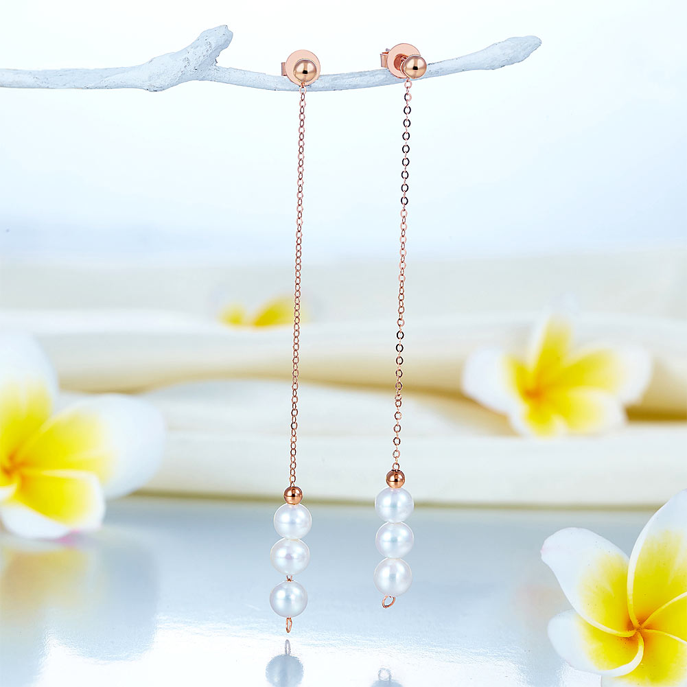 18K玫瑰金 珍珠耳環 耳線 簡約時尚 香港精品珠寶