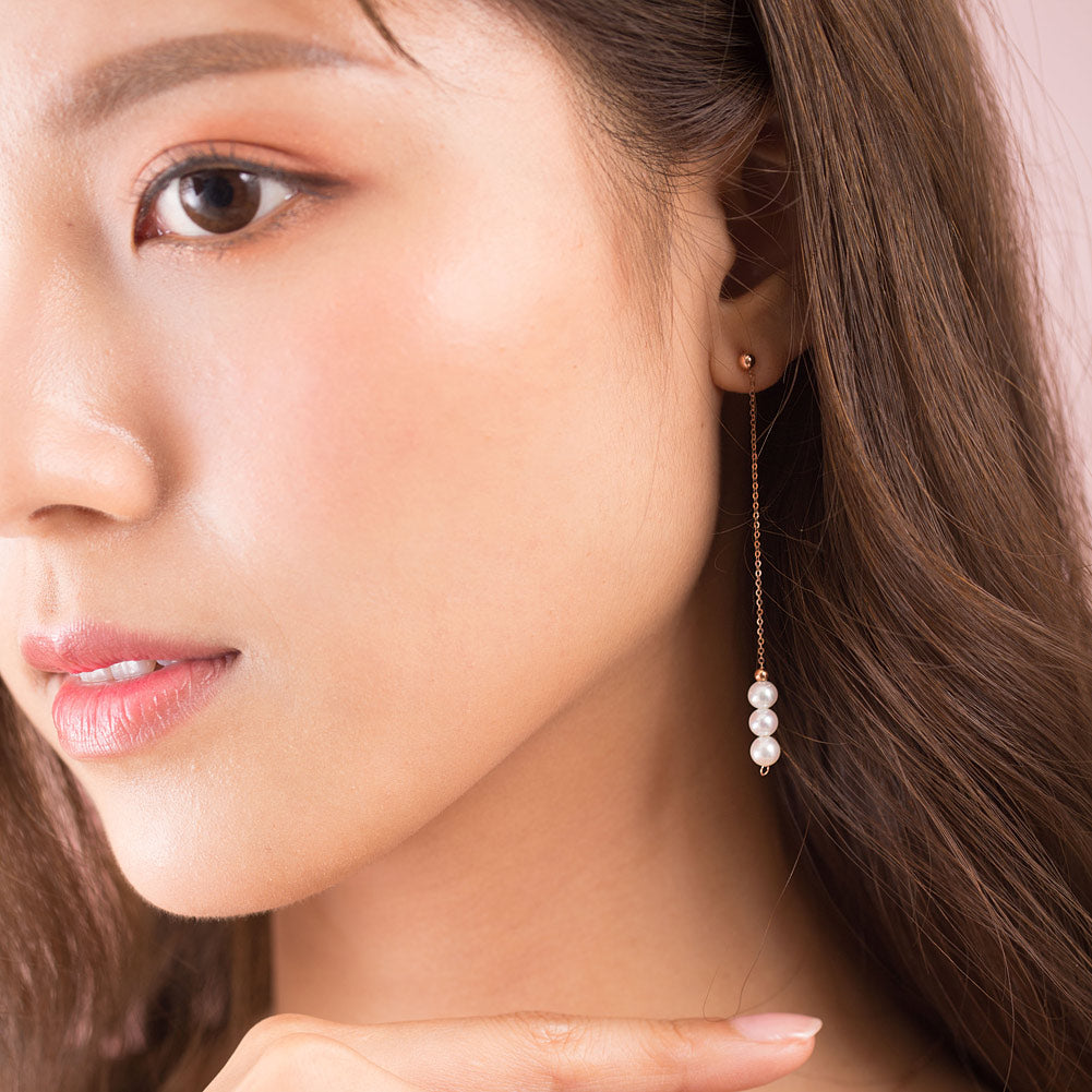 18K玫瑰金 珍珠耳環 耳線 簡約時尚 香港精品珠寶