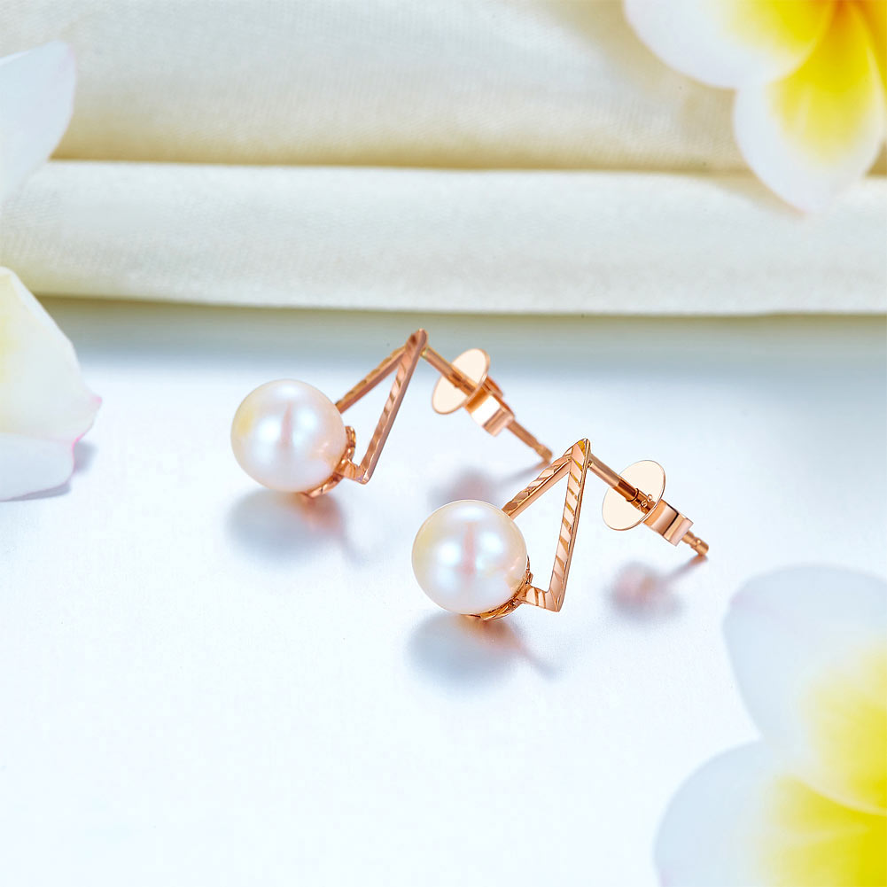 2024 推薦 珍珠耳環 18K玫瑰金 簡約時尚 香港精品珠寶