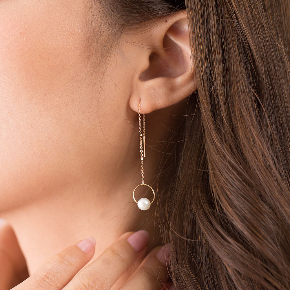 18K玫瑰金珍珠耳環 耳線 簡約時尚 精品珠寶