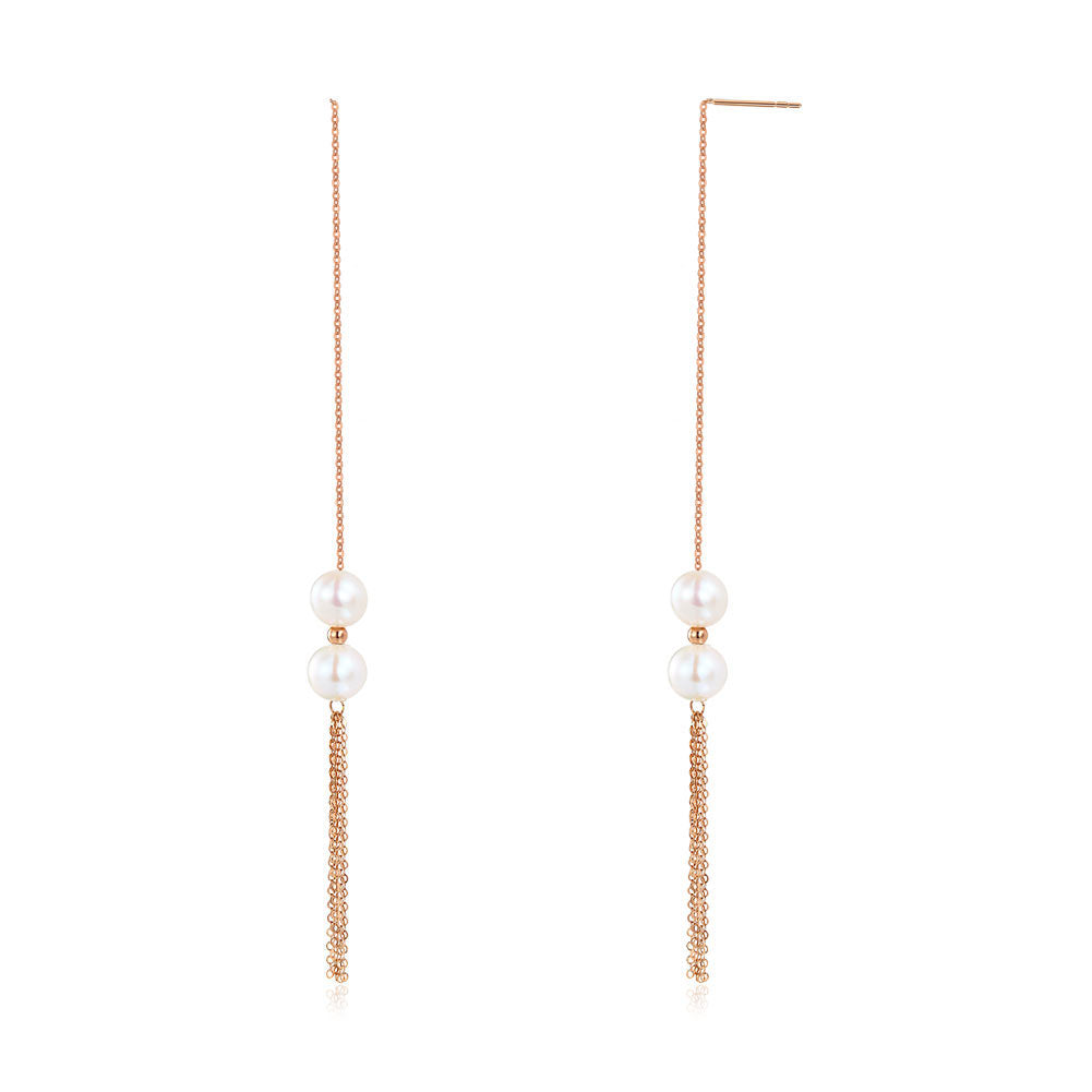 18K玫瑰金 珍珠垂墜耳環 Pearl Earrings 簡約時尚 精品珠寶