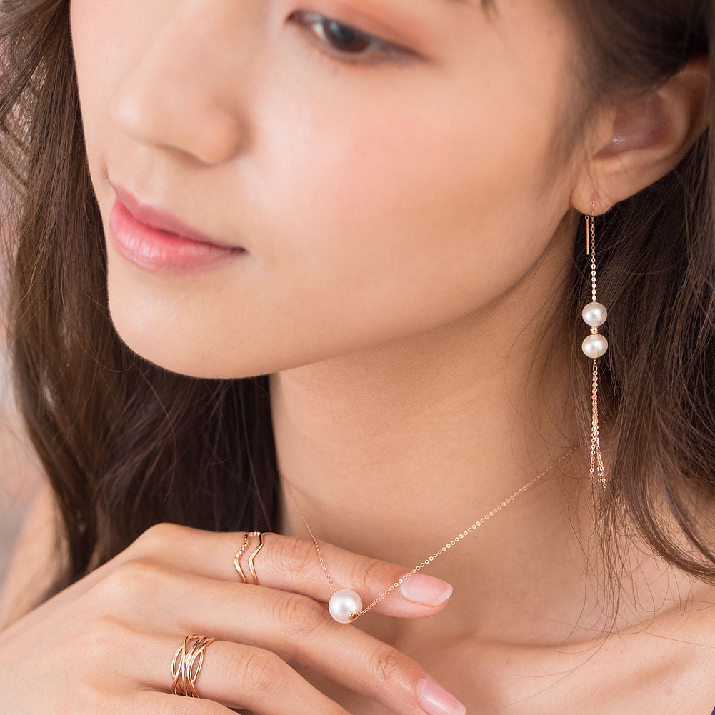 18K玫瑰金 珍珠垂墜耳環 Pearl Earrings 簡約時尚 精品珠寶
