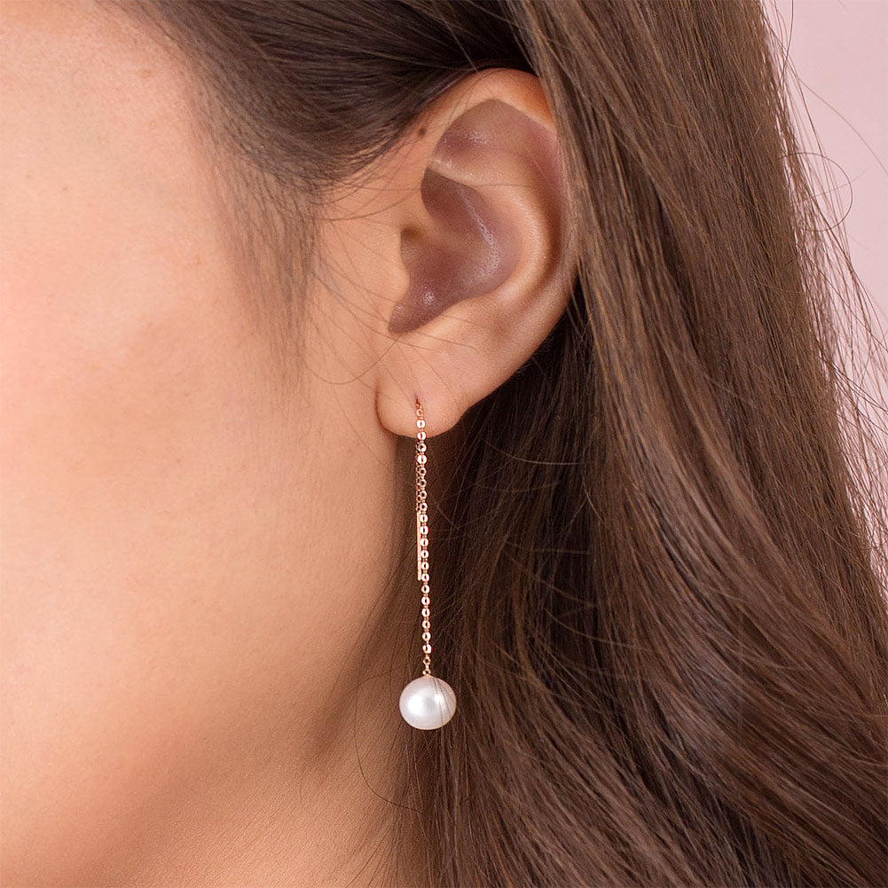 18K瑰金淡水養殖珍珠耳線耳環 7mm Pearl Earrings 簡約時尚 精品珠寶