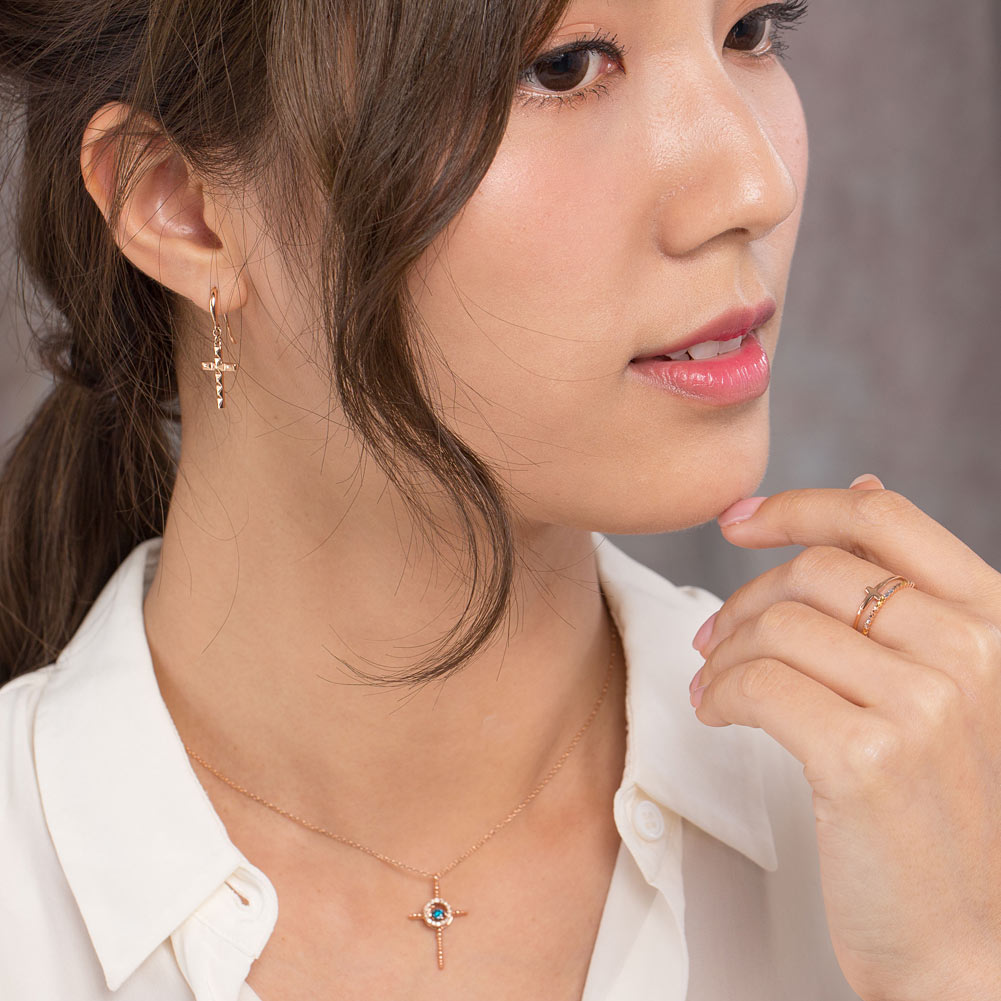 18K玫瑰金十字架 耳環 時尚優雅百搭適合OL - 精品珠寶