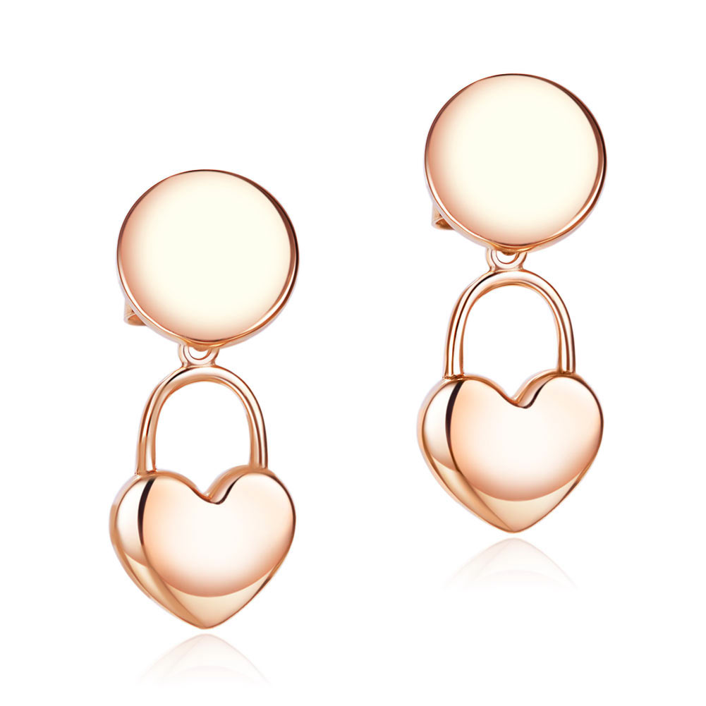 18K玫瑰金 垂吊心形耳環 時尚優雅百搭適合OL - 精品珠寶